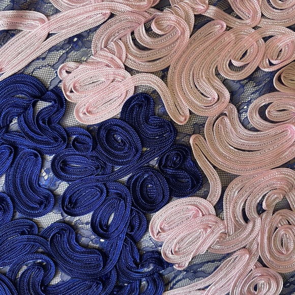 JS Collections Pink and Navy Embroidered Midi Dress - Picture 3 of 5